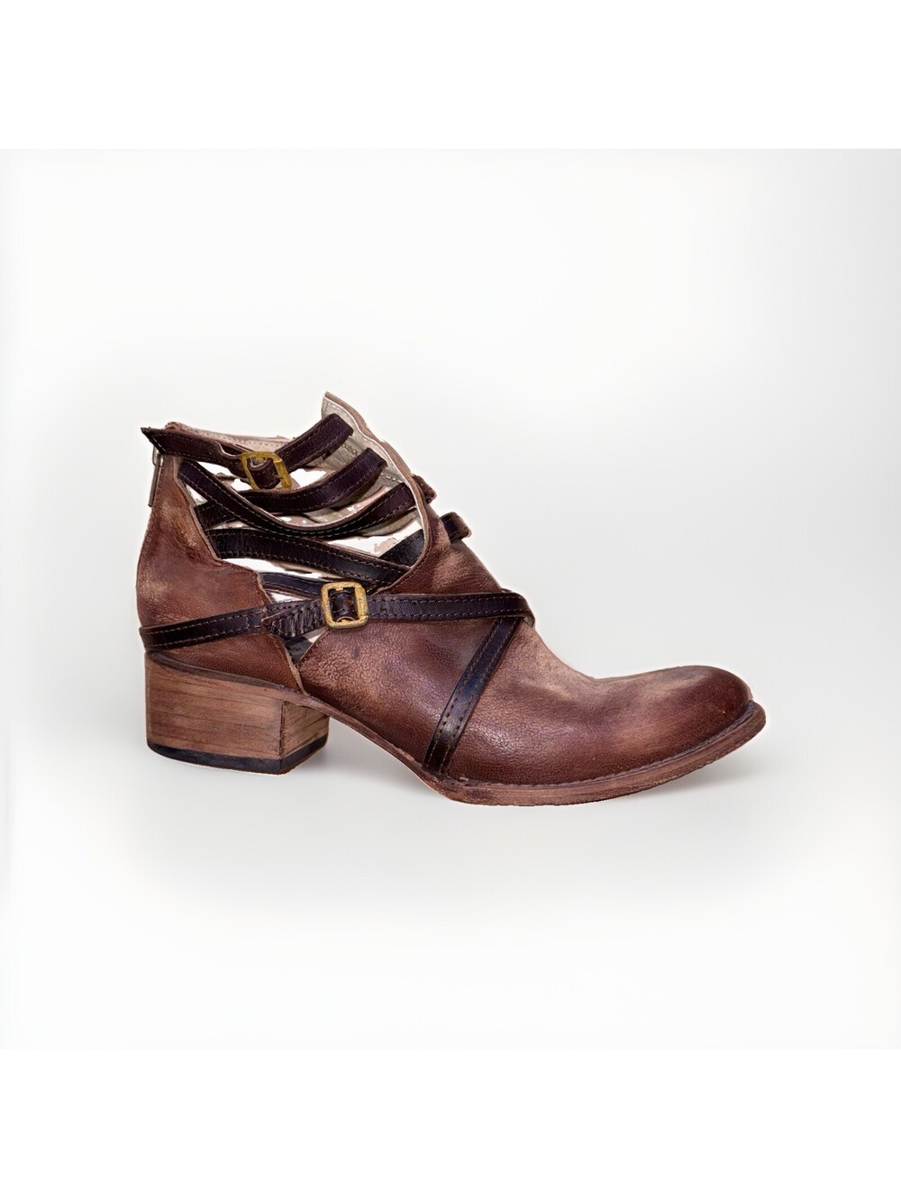 Freebird by Steven Womenâs Size 10 Brown Leather Cutout Ankle Boots Buckle